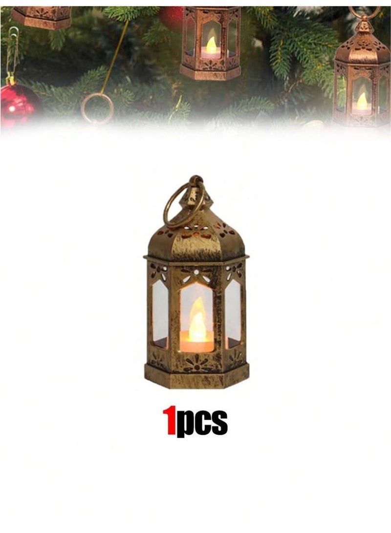 فانوس رمضان LED صغير – فانوس إسلامي بلون ذهبي عتيق مع إضاءة متوهجة – ديكور أنيق لرمضان والعيد (قطعة واحدة) - Image 2